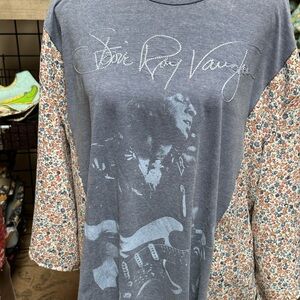 Amazing Upcycled Stevie Ray Vaughan Floral Sleeve Graphic Shirt